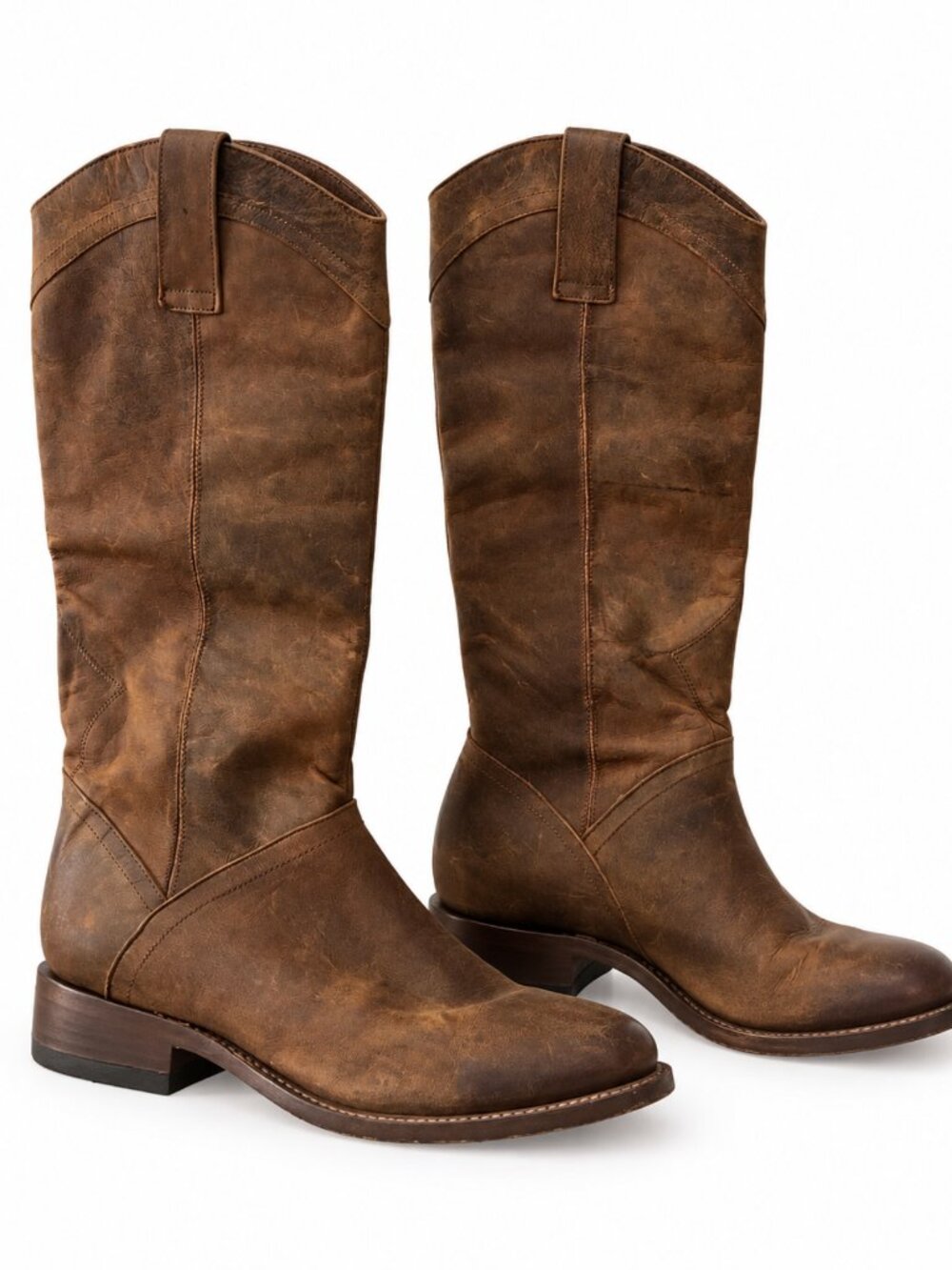 STETSON Leather Knee High Round Toe Western Riding Cowboy Boots Brown 7